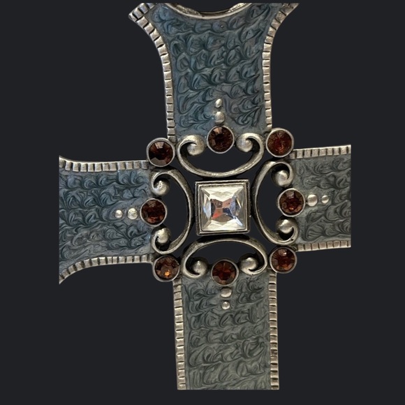 Blue Enamel Metal Cross with Rhinestones. Pre owned - Picture 2 of 3